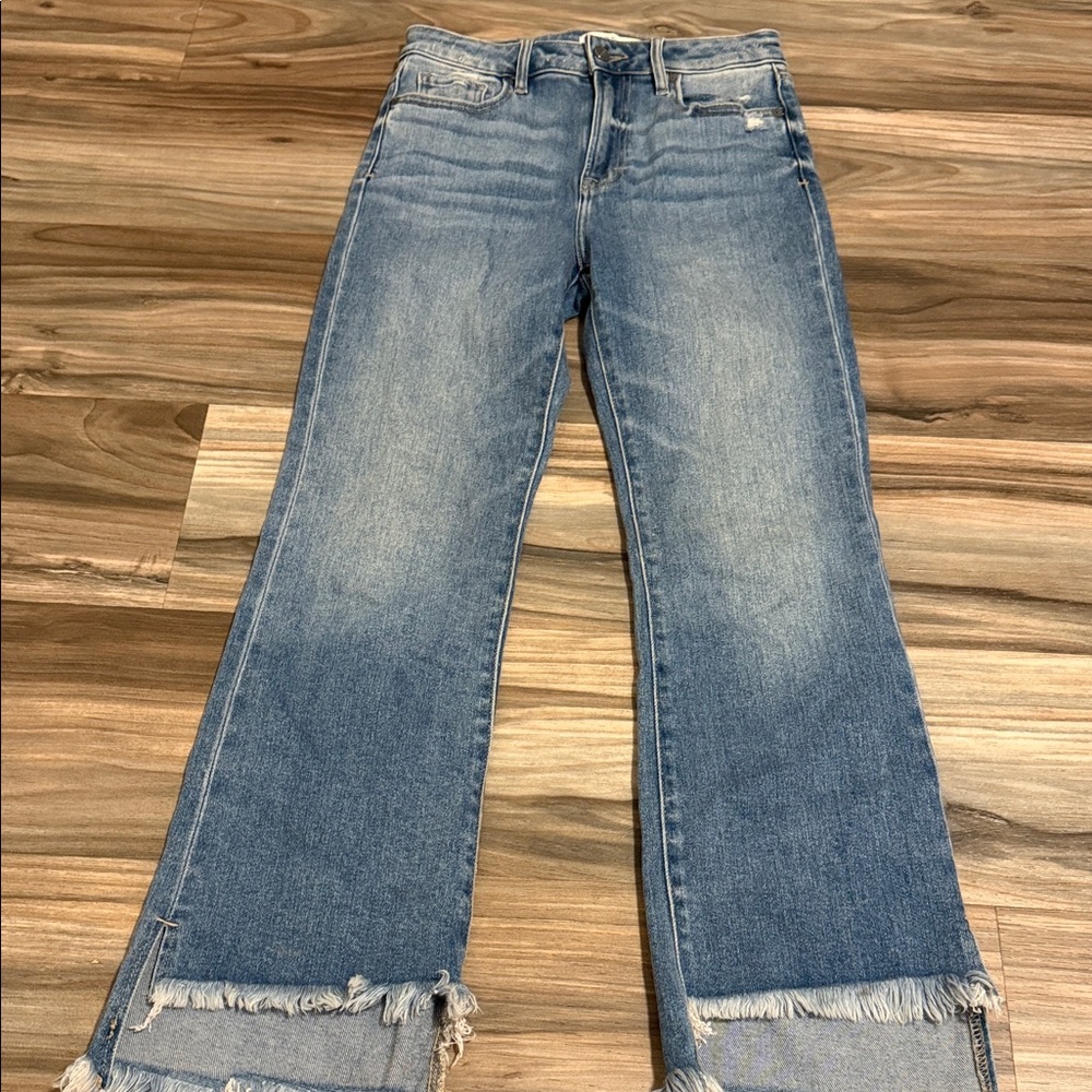 Hidden Jeans Norah High Rise Frayed Hem Straight Leg Jeans Cropped Women’s Sz 26